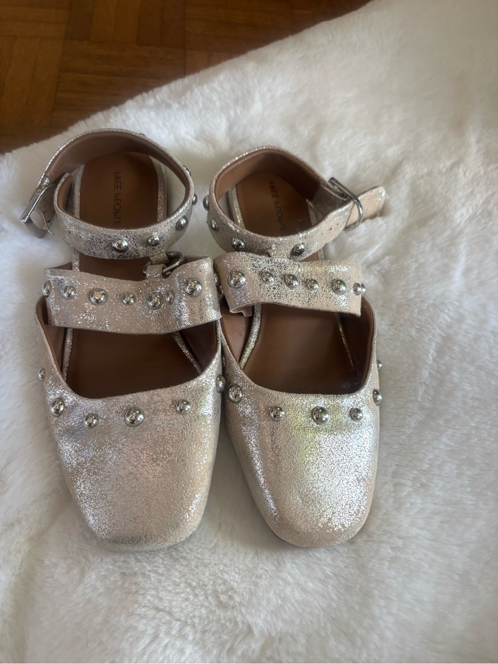 Free People Silver Studded Mary Jane Flats